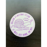 Slow Knitting Club stickers and pins